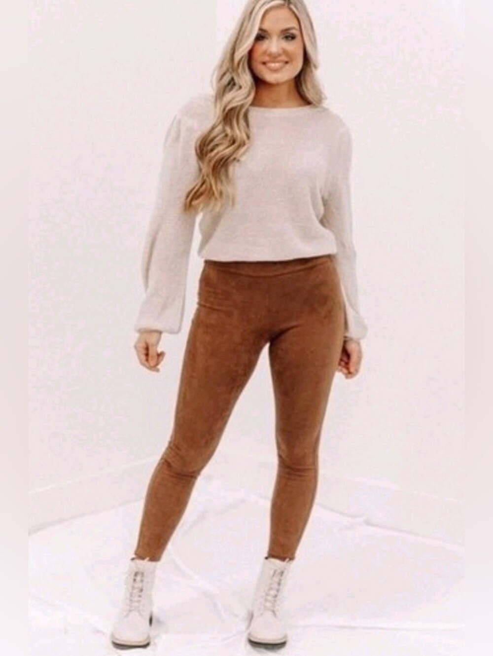 Ann Taylor High-Waist Brown Faux-Suede Leggings NWOT Medium Petite ❤️